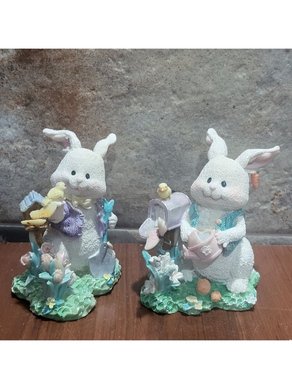 VTG Studio 33 Easter Jubilee Bunny Figurines Set Birdhouse Mailbox Sugared Resin